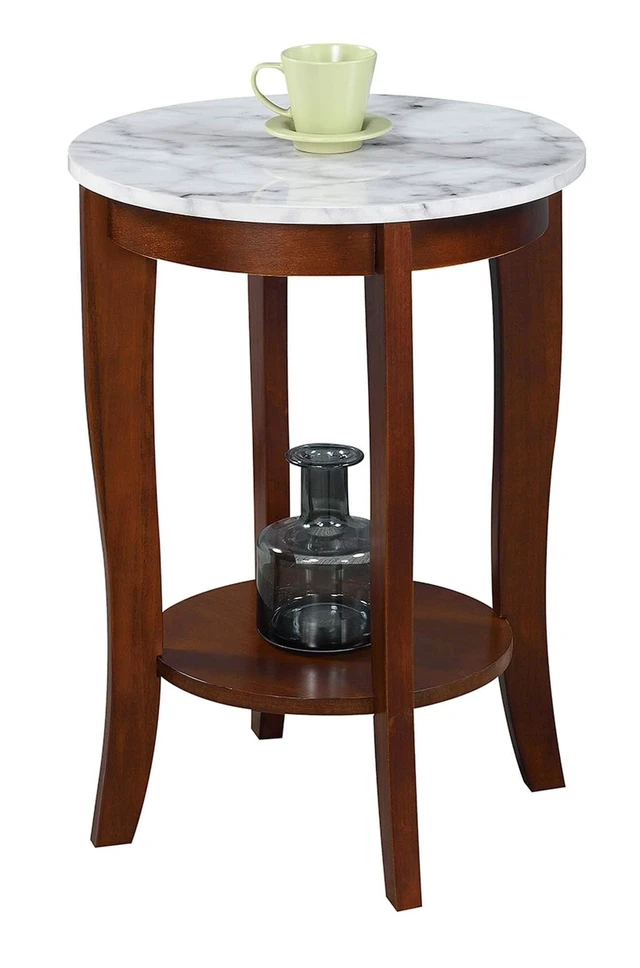 Alt view image 3 of 5 - American Heritage Round End Table, White Faux Marble / Espresso