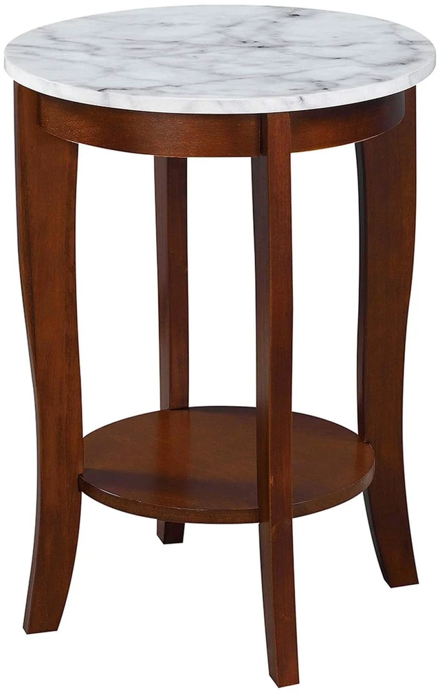 Main image of American Heritage Round End Table, White Faux Marble / Espresso