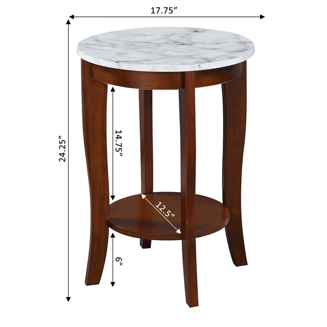 Alt view image 5 of 5 - American Heritage Round End Table, White Faux Marble / Espresso