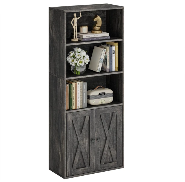 Main image of Industrial Bookshelves and Bookcases with Doors and Shelves | 11.8in Deeper engineered-wood, concealed storage, anti-tip bracket, each shelf supports up to 22 lbs, 5-Tier Storage Shelves