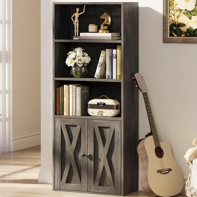 Alt view image 4 of 7 - Industrial Bookshelves and Bookcases with Doors and Shelves | 11.8in Deeper engineered-wood, concealed storage, anti-tip bracket, each shelf supports up to 22 lbs, 5-Tier Storage Shelves