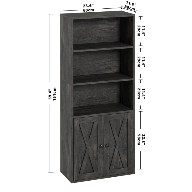 Alt view image 2 of 7 - Industrial Bookshelves and Bookcases with Doors and Shelves | 11.8in Deeper engineered-wood, concealed storage, anti-tip bracket, each shelf supports up to 22 lbs, 5-Tier Storage Shelves
