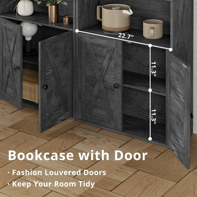Alt view image 5 of 7 - Industrial Bookshelves and Bookcases with Doors and Shelves | 11.8in Deeper engineered-wood, concealed storage, anti-tip bracket, each shelf supports up to 22 lbs, 5-Tier Storage Shelves