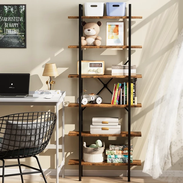 Alt view image 3 of 7 - 6 Tiers Bookshelf Organizer Industrial Tall Shelving, Modern Open Bookcase | Brown