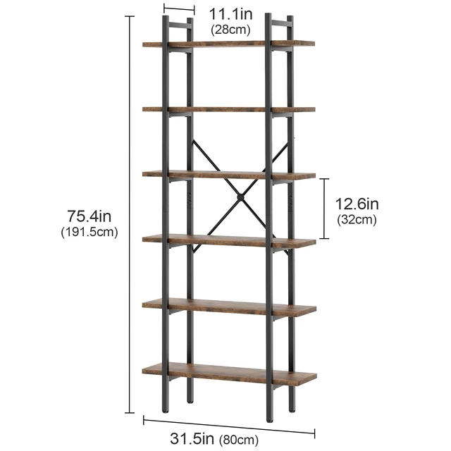Alt view image 2 of 7 - 6 Tiers Bookshelf Organizer Industrial Tall Shelving, Modern Open Bookcase | Brown
