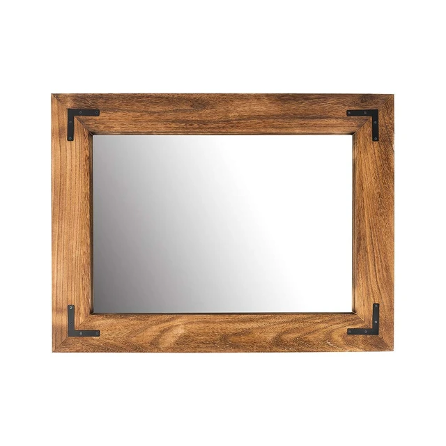 Alt view image 2 of 7 - Rustic Wooden Framed Wall Mirror, Natural Wood Bathroom Vanity Mirror for Farmhouse Decor, Vertical or Horizontal Hanging (26" x 18", Brown)