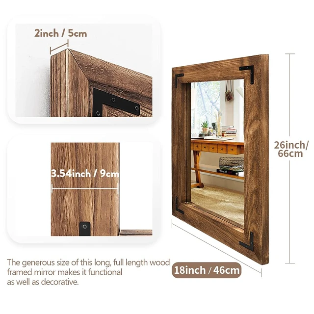 Alt view image 3 of 7 - Rustic Wooden Framed Wall Mirror, Natural Wood Bathroom Vanity Mirror for Farmhouse Decor, Vertical or Horizontal Hanging (26" x 18", Brown)
