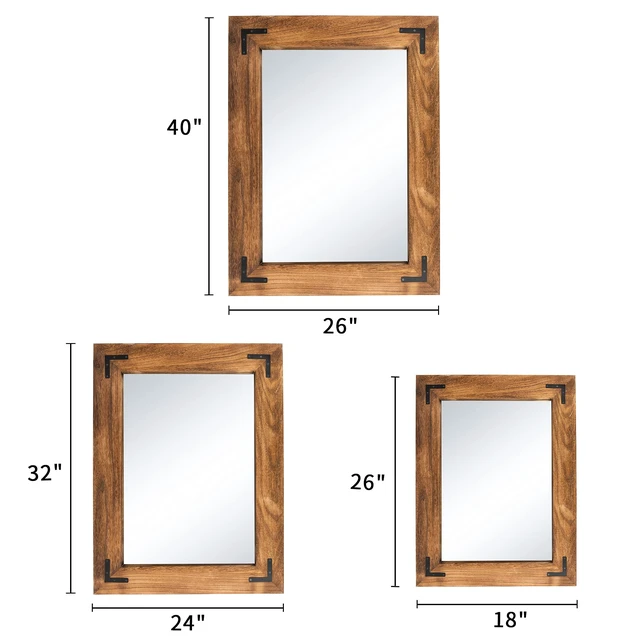 Alt view image 7 of 7 - Rustic Wooden Framed Wall Mirror, Natural Wood Bathroom Vanity Mirror for Farmhouse Decor, Vertical or Horizontal Hanging (26" x 18", Brown)