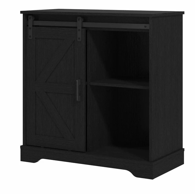 Main image of Sliding Barn Door Buffet Sideboard Storage Cabinet Coffee Bar Kitchen Farmhouse Style (Black)