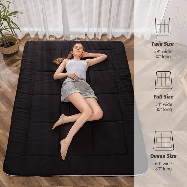 Alt view image 2 of 7 - Futon Mattress, Japanese Floor Mattress Full Size Tatami Mat | Folding Sleeping Pad with Cover and Storage Bag, Breathable Floor Lounger Guest Bed, Extra Thick Camping Couch, Black