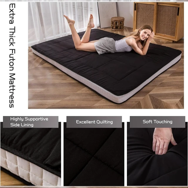 Alt view image 3 of 7 - Futon Mattress, Japanese Floor Mattress Full Size Tatami Mat | Folding Sleeping Pad with Cover and Storage Bag, Breathable Floor Lounger Guest Bed, Extra Thick Camping Couch, Black