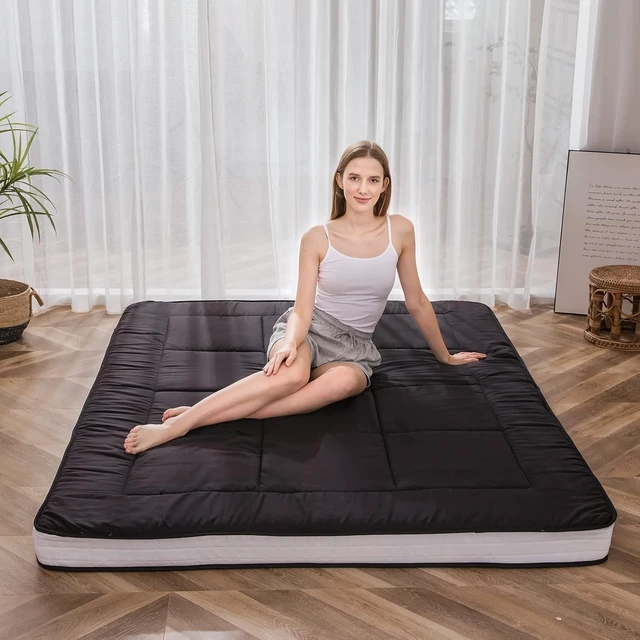Alt view image 4 of 7 - Futon Mattress, Japanese Floor Mattress Full Size Tatami Mat | Folding Sleeping Pad with Cover and Storage Bag, Breathable Floor Lounger Guest Bed, Extra Thick Camping Couch, Black