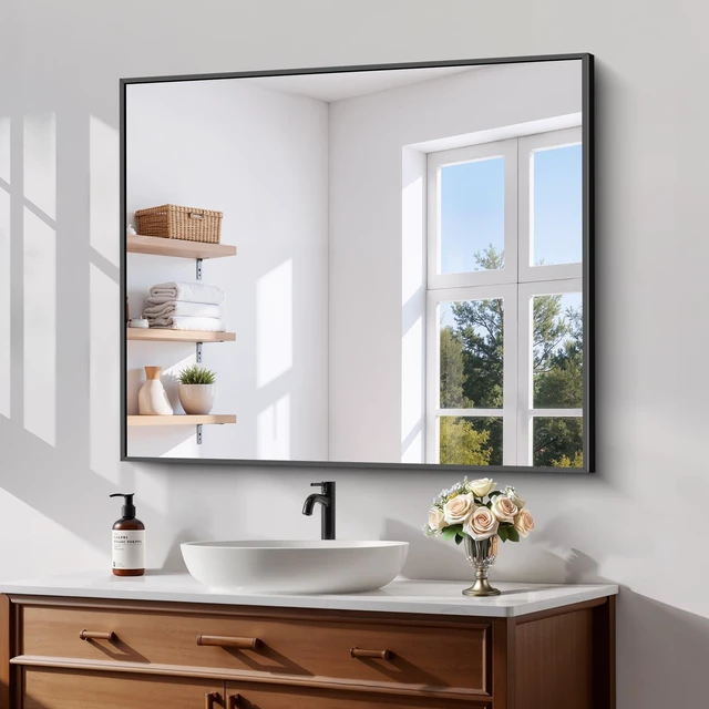 Main image of Black Bathroom Mirror for Over Sink,Metal Framed 30"x36" Wall Mirror