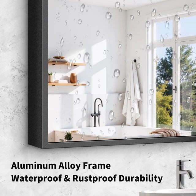 Alt view image 2 of 6 - Black Bathroom Mirror for Over Sink,Metal Framed 30"x36" Wall Mirror