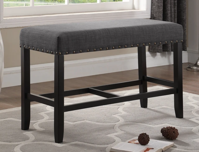 Alt view image 3 of 6 - Biony Fabric Counter Height Dining Bench with Nailhead Trim, Grey