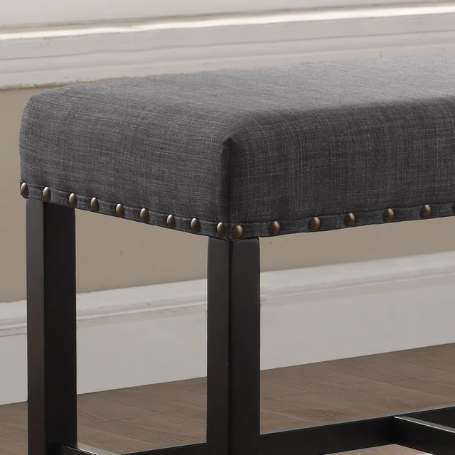 Alt view image 5 of 6 - Biony Fabric Counter Height Dining Bench with Nailhead Trim, Grey