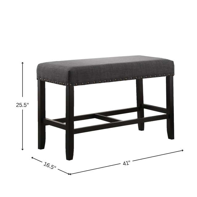 Alt view image 6 of 6 - Biony Fabric Counter Height Dining Bench with Nailhead Trim, Grey