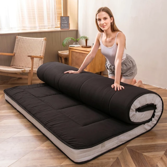 Main image of Futon Mattress, Japanese Floor Mattress Full Size Tatami Mat | Folding Sleeping Pad with Cover and Storage Bag, Breathable Floor Lounger Guest Bed, Extra Thick Camping Couch, Black
