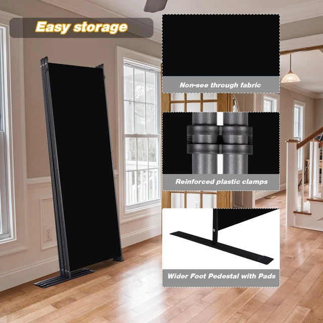 Alt view image 4 of 7 - Room Divider, 6 Panel Folding Privacy Screens with Wider Feet, Black | 132" W X 71" H Room Divider Panel, Stable Frame Structure, Flexible Space Separator, Portable wall divider for Room Partition