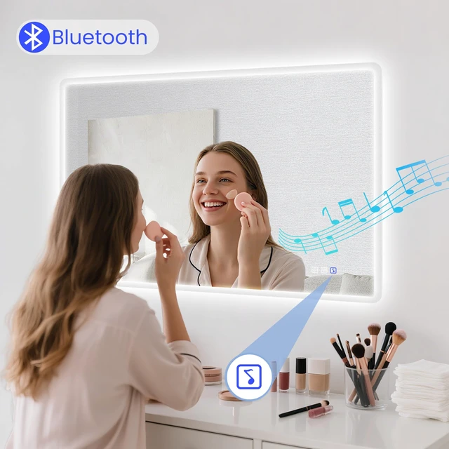 Alt view image 2 of 7 - 24"x32" LED Bathroom Mirror with Bluetooth Speaker | 3 Color Temperature, Stepless Dimming, Anti-Fog, Touch Control, Vertical or Horizontal
