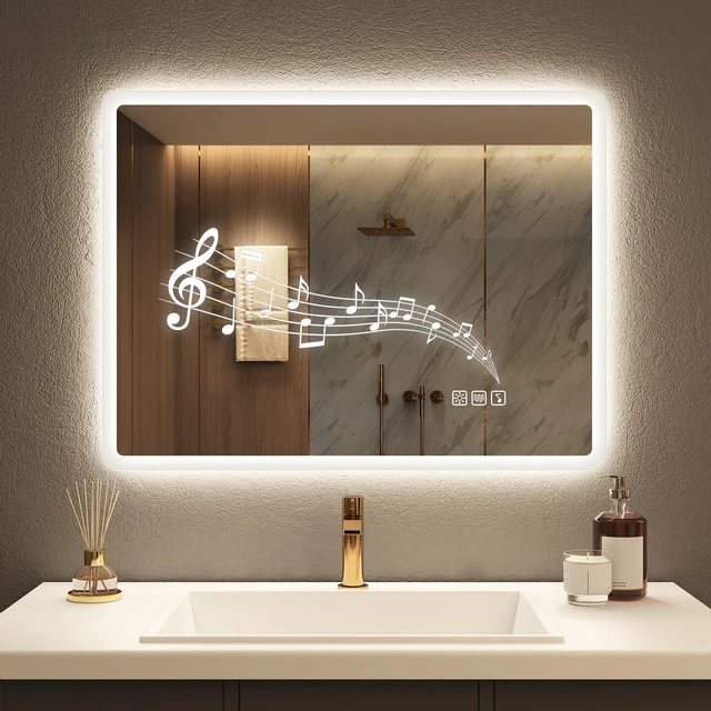 Main image of 24"x32" LED Bathroom Mirror with Bluetooth Speaker | 3 Color Temperature, Stepless Dimming, Anti-Fog, Touch Control, Vertical or Horizontal