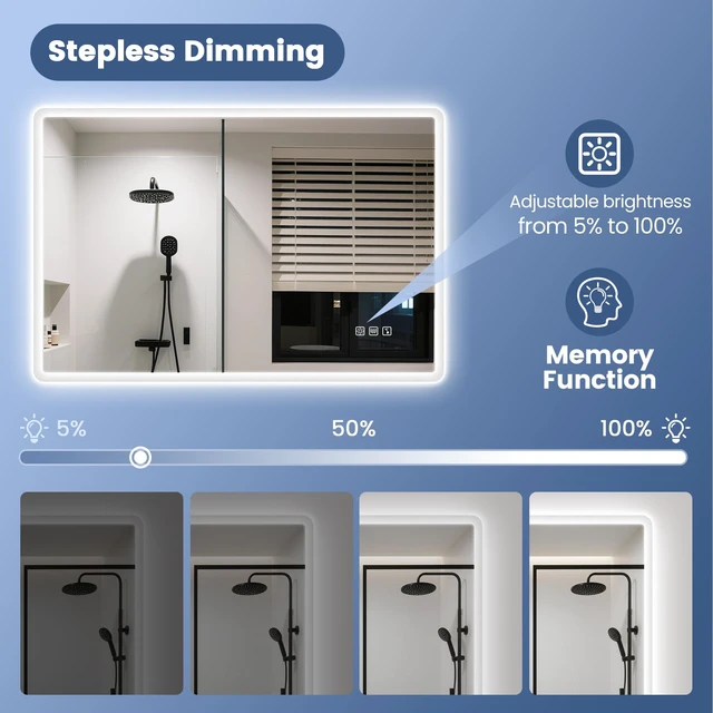 Alt view image 4 of 7 - 24"x32" LED Bathroom Mirror with Bluetooth Speaker | 3 Color Temperature, Stepless Dimming, Anti-Fog, Touch Control, Vertical or Horizontal