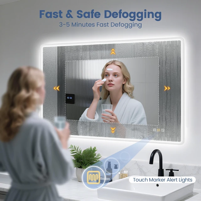 Alt view image 3 of 7 - 24"x32" LED Bathroom Mirror with Bluetooth Speaker | 3 Color Temperature, Stepless Dimming, Anti-Fog, Touch Control, Vertical or Horizontal