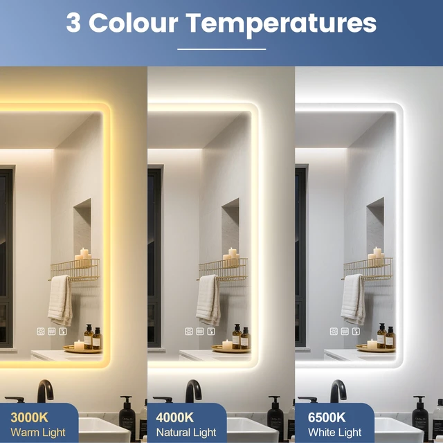 Alt view image 5 of 7 - 24"x32" LED Bathroom Mirror with Bluetooth Speaker | 3 Color Temperature, Stepless Dimming, Anti-Fog, Touch Control, Vertical or Horizontal