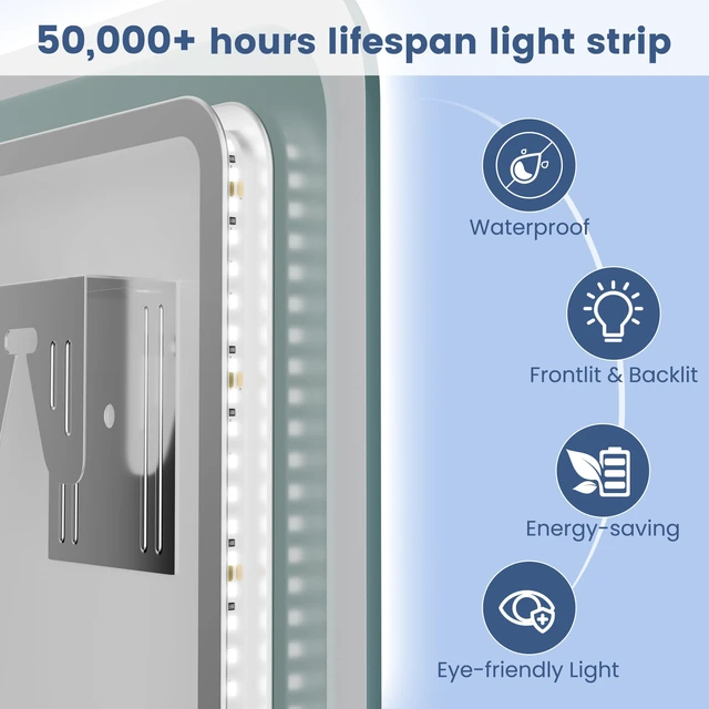 Alt view image 6 of 7 - 24"x32" LED Bathroom Mirror with Bluetooth Speaker | 3 Color Temperature, Stepless Dimming, Anti-Fog, Touch Control, Vertical or Horizontal