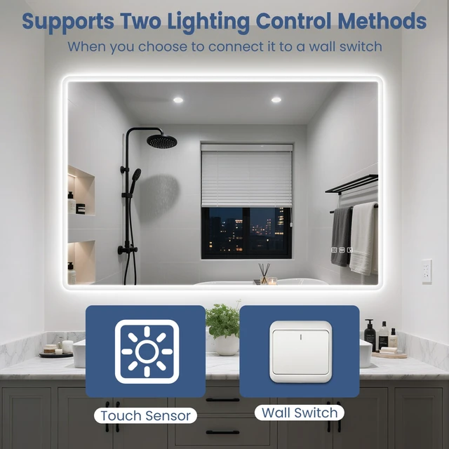 Alt view image 7 of 7 - 24"x32" LED Bathroom Mirror with Bluetooth Speaker | 3 Color Temperature, Stepless Dimming, Anti-Fog, Touch Control, Vertical or Horizontal