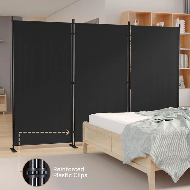 Alt view image 6 of 7 - 3 Panels Room Divider, 6 Ft Tall Indoor Folding Privacy Screen, Portable Partition Separator, Freestanding Separation Temporary Wall for Office, Bedroom, 102" W X 71" H, Black