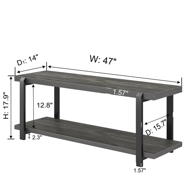 Alt view image 3 of 7 - Industrial Entryway Bench with Storage, Rustic Wood and Metal Shoe Rack Bench Seat, 47 Inch Grey