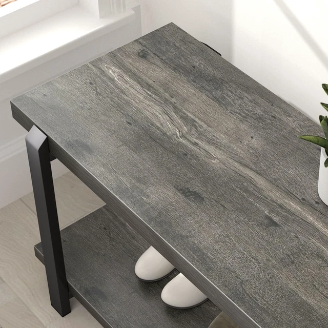 Alt view image 4 of 7 - Industrial Entryway Bench with Storage, Rustic Wood and Metal Shoe Rack Bench Seat, 47 Inch Grey
