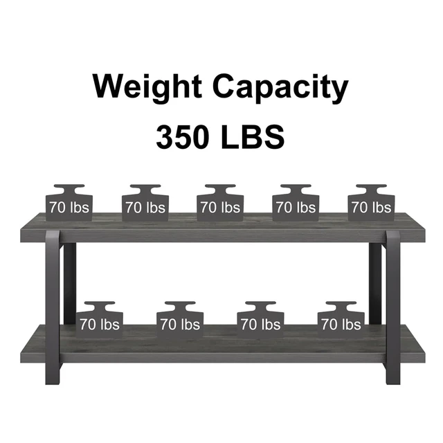 Alt view image 7 of 7 - Industrial Entryway Bench with Storage, Rustic Wood and Metal Shoe Rack Bench Seat, 47 Inch Grey