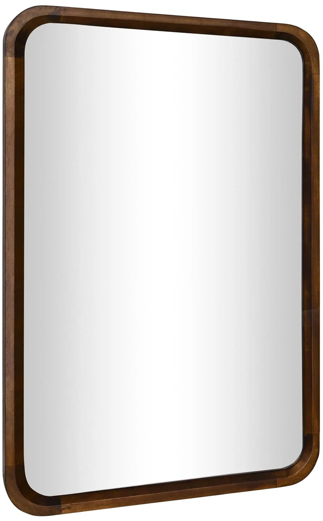 Main image of Wood Bathroom Mirror for Wall,Rectangle 24 x 36 inch Vanity Brown Mirrors | Walnut Hanging Tempered Mirror with Rounded Corner for Living Room,Bedroom,Entryway (Walnut, 24x36 Inch)