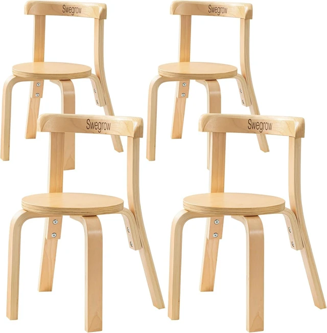 Main image of Wooden Kids Chair, Toddler Chair for Table, Kids Stackable Chairs, Kid Wooden Furniture for Family/Playroom/ClassroomSet of 4-Natural Wood