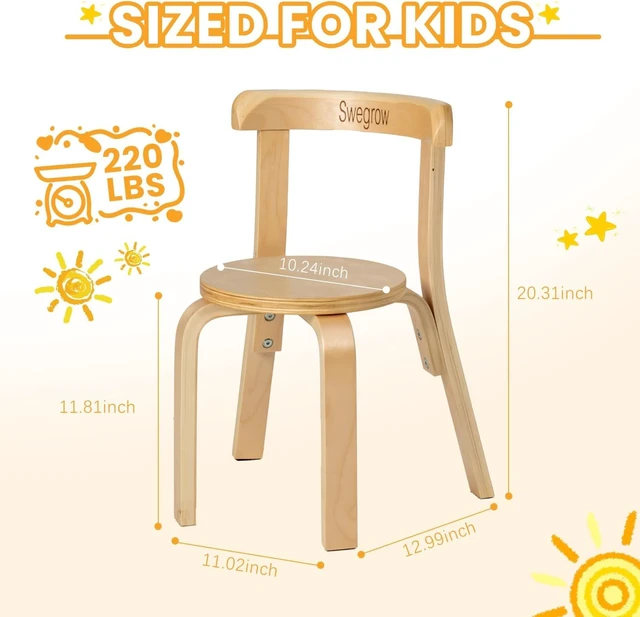 Alt view image 3 of 7 - Wooden Kids Chair, Toddler Chair for Table, Kids Stackable Chairs, Kid Wooden Furniture for Family/Playroom/ClassroomSet of 4-Natural Wood