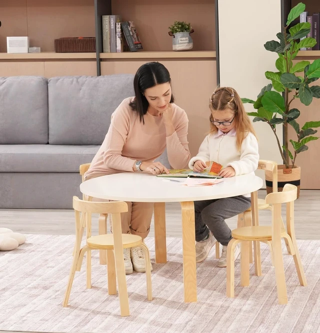 Alt view image 2 of 7 - Wooden Kids Chair, Toddler Chair for Table, Kids Stackable Chairs, Kid Wooden Furniture for Family/Playroom/ClassroomSet of 4-Natural Wood