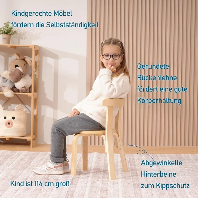 Alt view image 5 of 7 - Wooden Kids Chair, Toddler Chair for Table, Kids Stackable Chairs, Kid Wooden Furniture for Family/Playroom/ClassroomSet of 4-Natural Wood