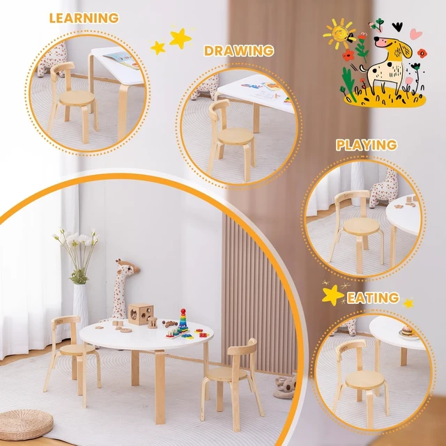 Alt view image 4 of 7 - Wooden Kids Chair, Toddler Chair for Table, Kids Stackable Chairs, Kid Wooden Furniture for Family/Playroom/ClassroomSet of 4-Natural Wood