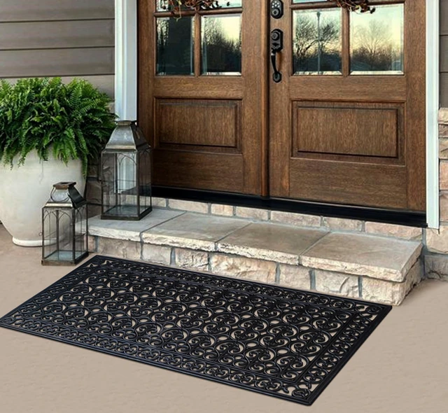 Alt view image 2 of 6 - 23-LB Heavy Duty Rubber Doormat 30"×60" - Won't Blow Away | Outside Front Door Mat, Mud Dirt Scraper, Non-Slip Drainage Mat for Entryway Patio Garage, All-Weather, 100% Rubber Mats