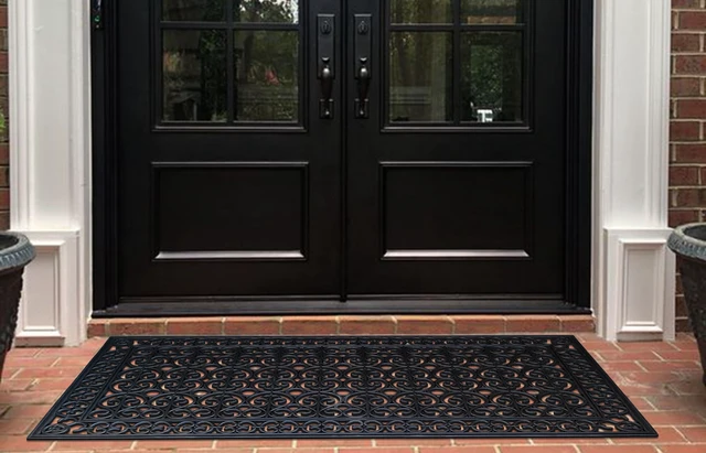 Alt view image 3 of 6 - 23-LB Heavy Duty Rubber Doormat 30"×60" - Won't Blow Away | Outside Front Door Mat, Mud Dirt Scraper, Non-Slip Drainage Mat for Entryway Patio Garage, All-Weather, 100% Rubber Mats