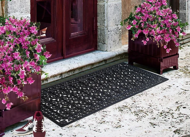 Alt view image 4 of 6 - 23-LB Heavy Duty Rubber Doormat 30"×60" - Won't Blow Away | Outside Front Door Mat, Mud Dirt Scraper, Non-Slip Drainage Mat for Entryway Patio Garage, All-Weather, 100% Rubber Mats