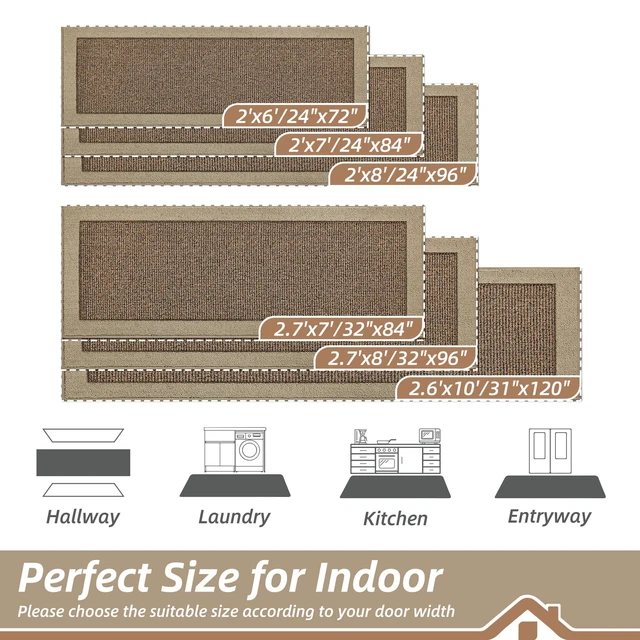Alt view image 2 of 7 - Indoor Door Mat 31" x 120", Dirt Trapper Door Mats, Taupe | Non-Slip Entryway Rugs Washable, Resist Dirt Absorbent Welcome Mat, Low Profile Floor Mats for Front Back Door and Entryway
