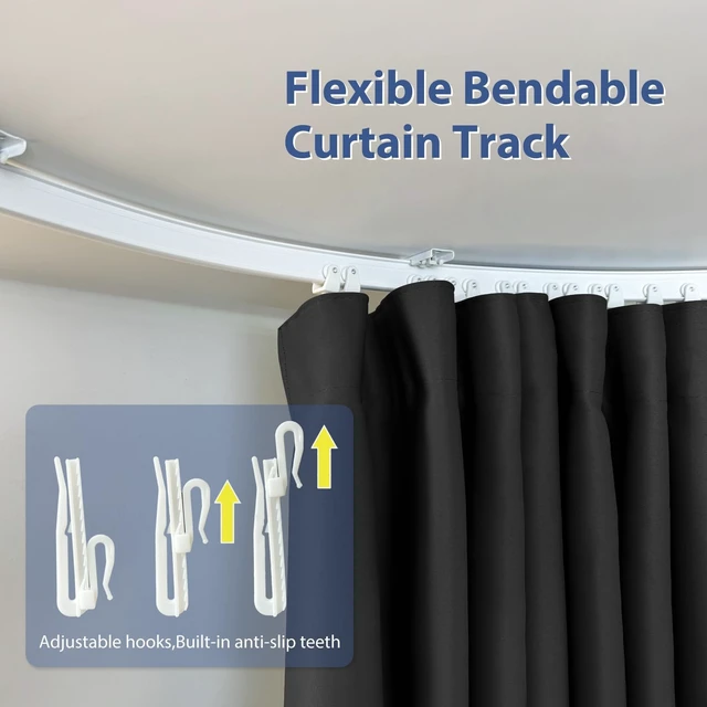 Alt view image 5 of 7 - Room Divider Ceiling Mounted Curtains Track Sets Extra Wide Blackout Curtain Flexible Tracks for Bedroom Privacy Partition Separator, 1 Panel Black Drape and White Rail, W12.5 x H8ft