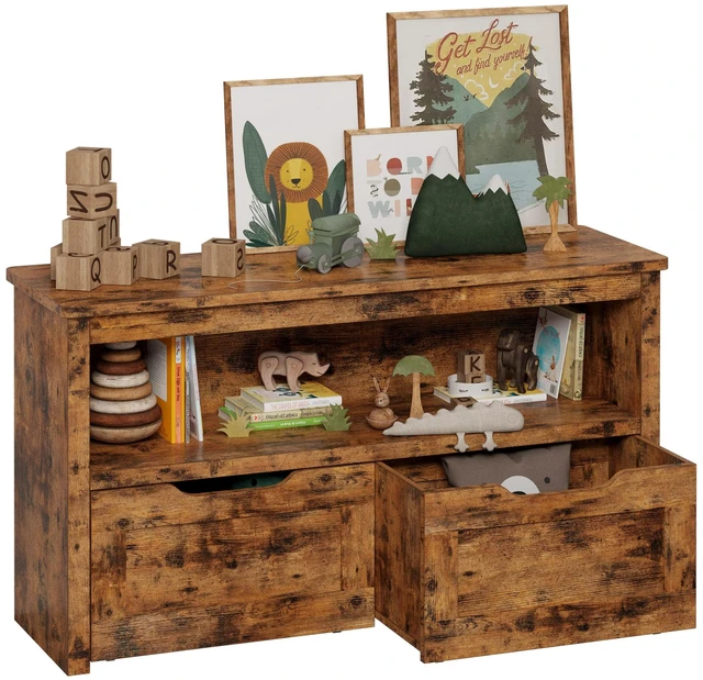 Main image of Toy Storage Organizer with Drawers, Floor Toy Box with Wheels | Storage Chest with Shelf, for Nursery, Playroom, and Bedroom, Vintage Brown
