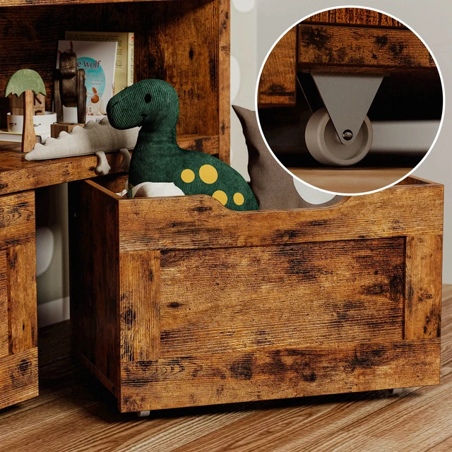 Alt view image 6 of 7 - Toy Storage Organizer with Drawers, Floor Toy Box with Wheels | Storage Chest with Shelf, for Nursery, Playroom, and Bedroom, Vintage Brown