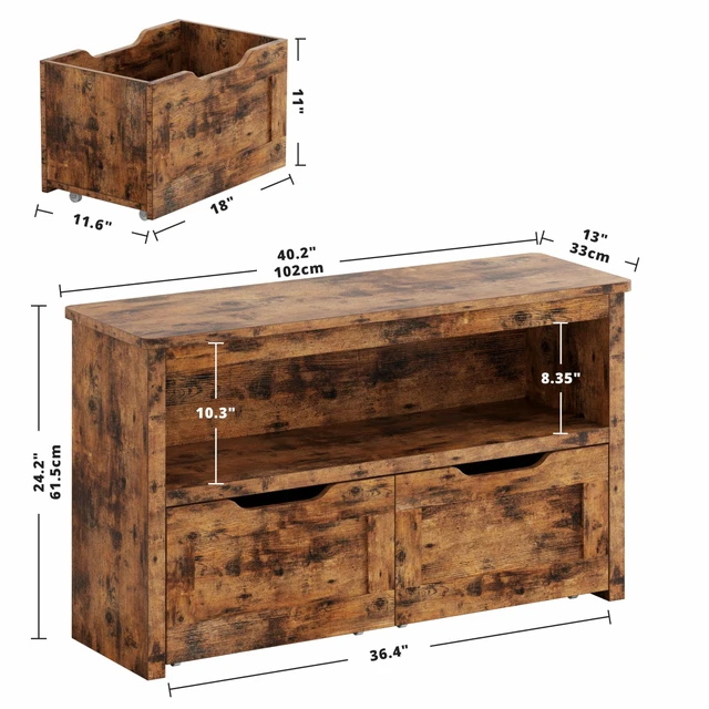 Alt view image 7 of 7 - Toy Storage Organizer with Drawers, Floor Toy Box with Wheels | Storage Chest with Shelf, for Nursery, Playroom, and Bedroom, Vintage Brown
