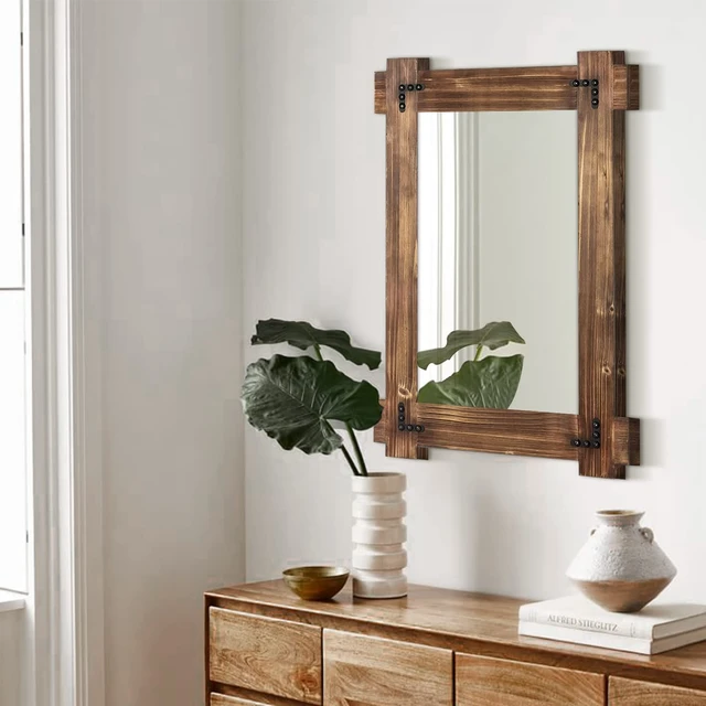 Alt view image 3 of 7 - Rustic Wood Bathroom Mirror 30x20 Inch, Farmhouse Vanity Mirror | Western barn wood accent for half bath, powder room, hallway or above the sink