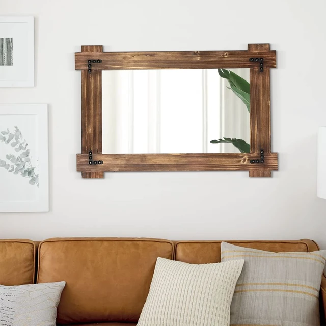 Alt view image 4 of 7 - Rustic Wood Bathroom Mirror 30x20 Inch, Farmhouse Vanity Mirror | Western barn wood accent for half bath, powder room, hallway or above the sink
